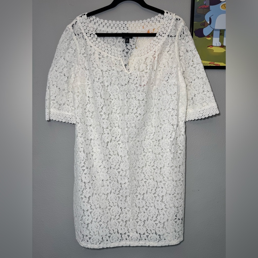 Nicole by Nicole Miller Dress Shell Womens 12 White Floral Lace Sheer Popover